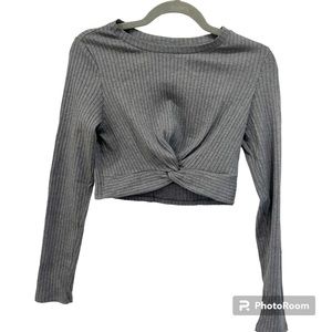 SHEIN Twist Front Crop Top Gray Medium